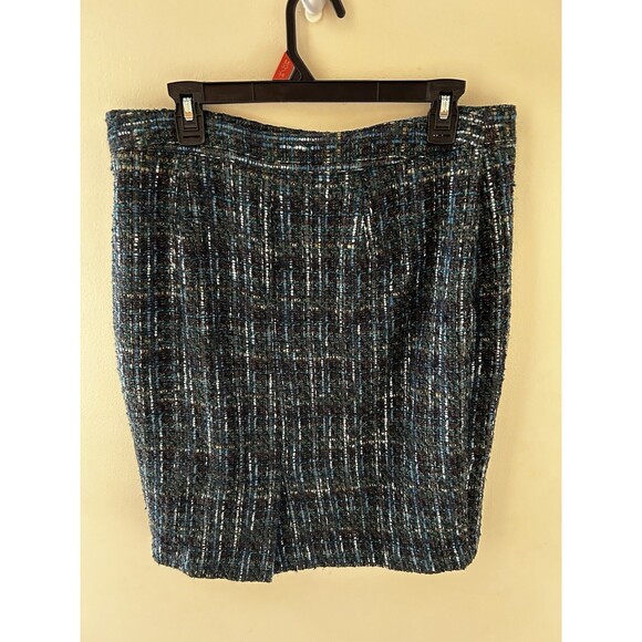 J Jill Women’s 12 Tweed Pencil Skirt Blue Green Bouclé Textured Classic Work - Picture 3 of 7